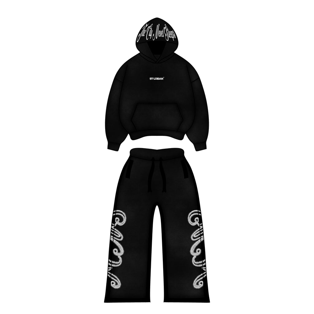 97 URBAN BASICS TWO PIECE HOODIE SET BLACK