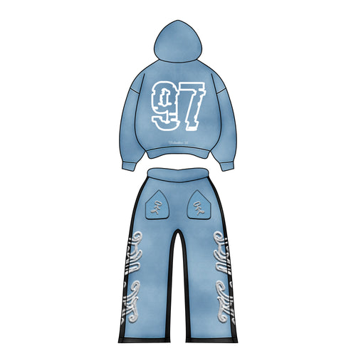 97 URBAN  BASICS TWO PIECE HOODIE SET BLUE