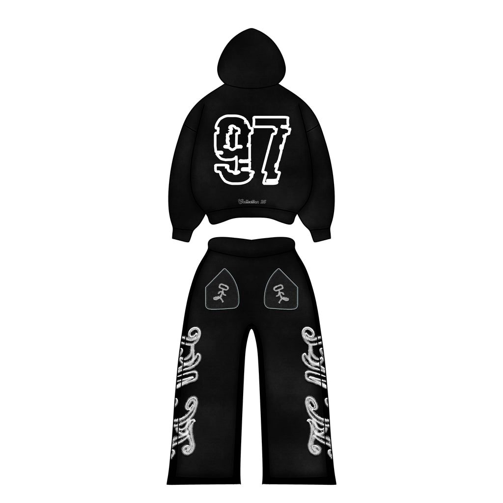 97 URBAN BASICS TWO PIECE HOODIE SET BLACK