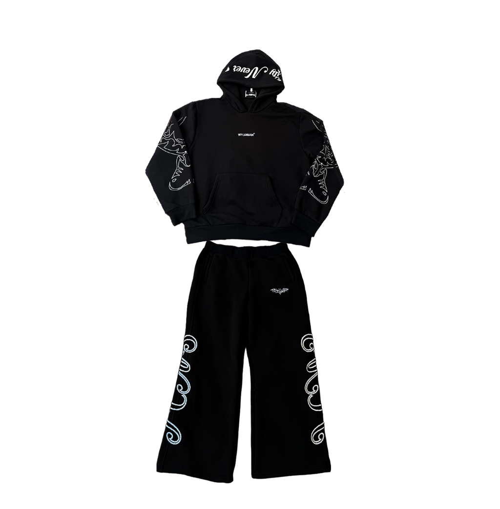 97 URBAN BASICS TWO PIECE HOODIE SET BLACK