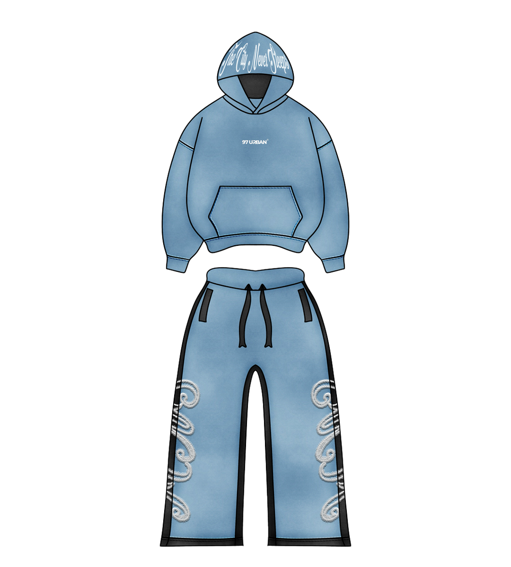 97 URBAN  BASICS TWO PIECE HOODIE SET BLUE