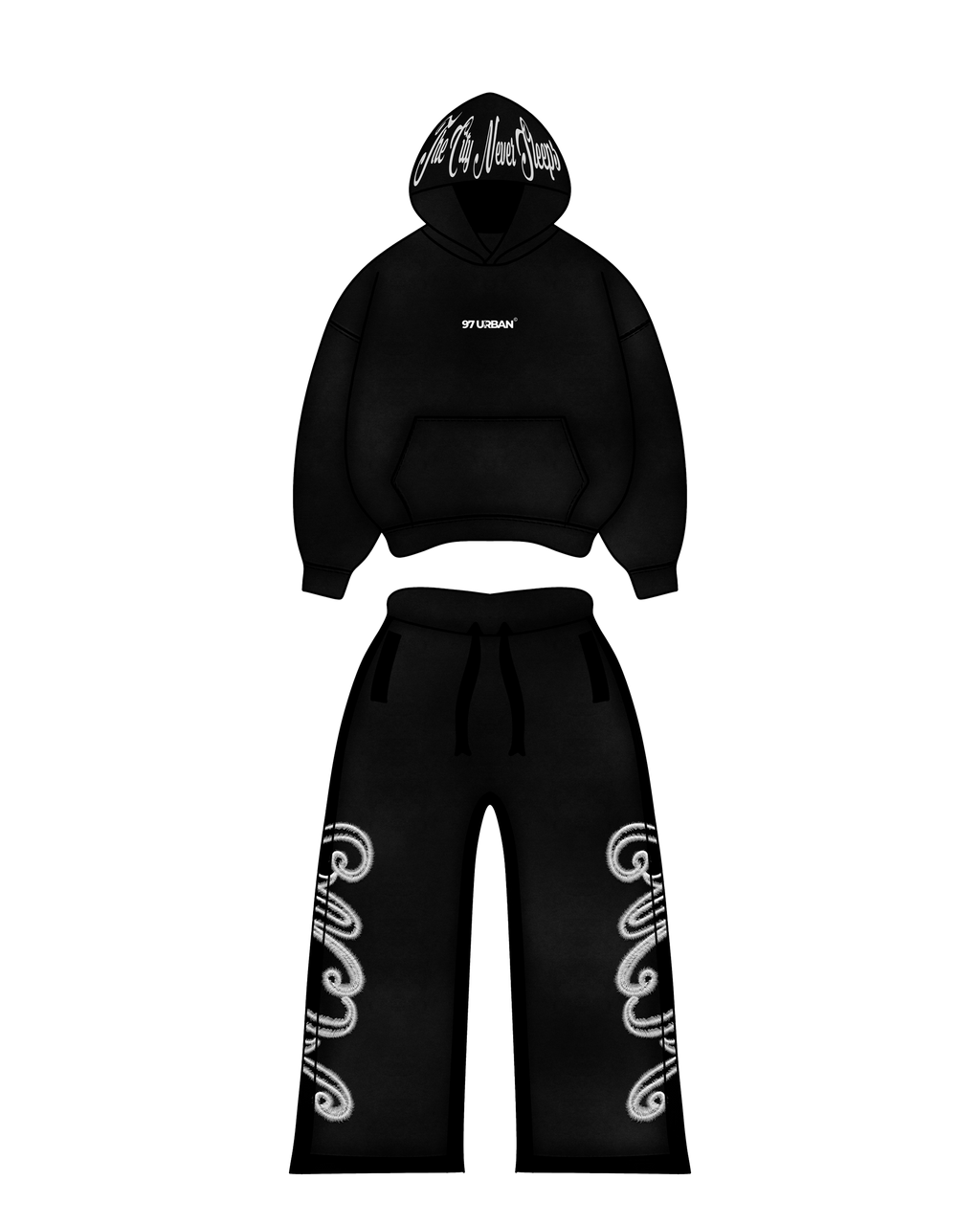 97 URBAN BASICS TWO PIECE HOODIE SET BLACK