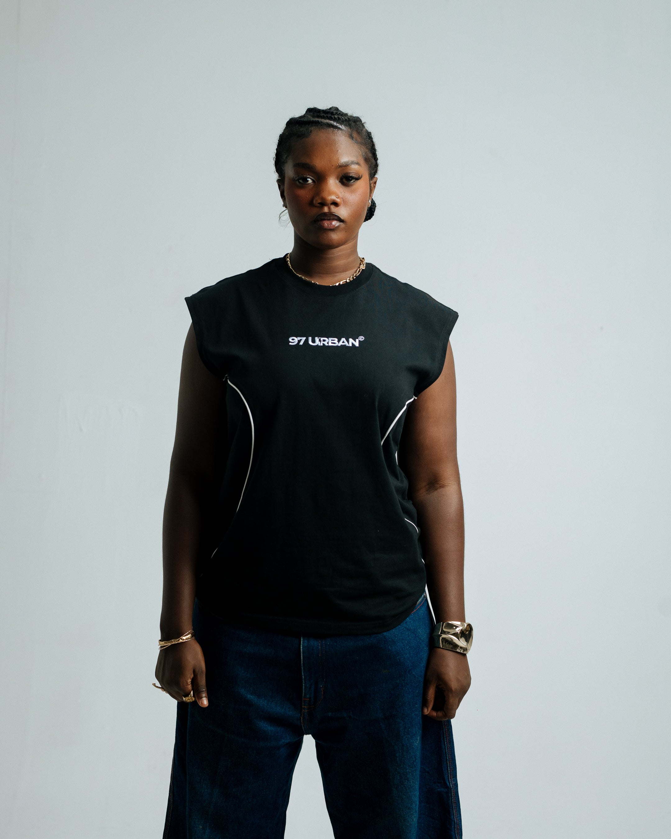 97 URBAN CURVED BLACK TANK TOP